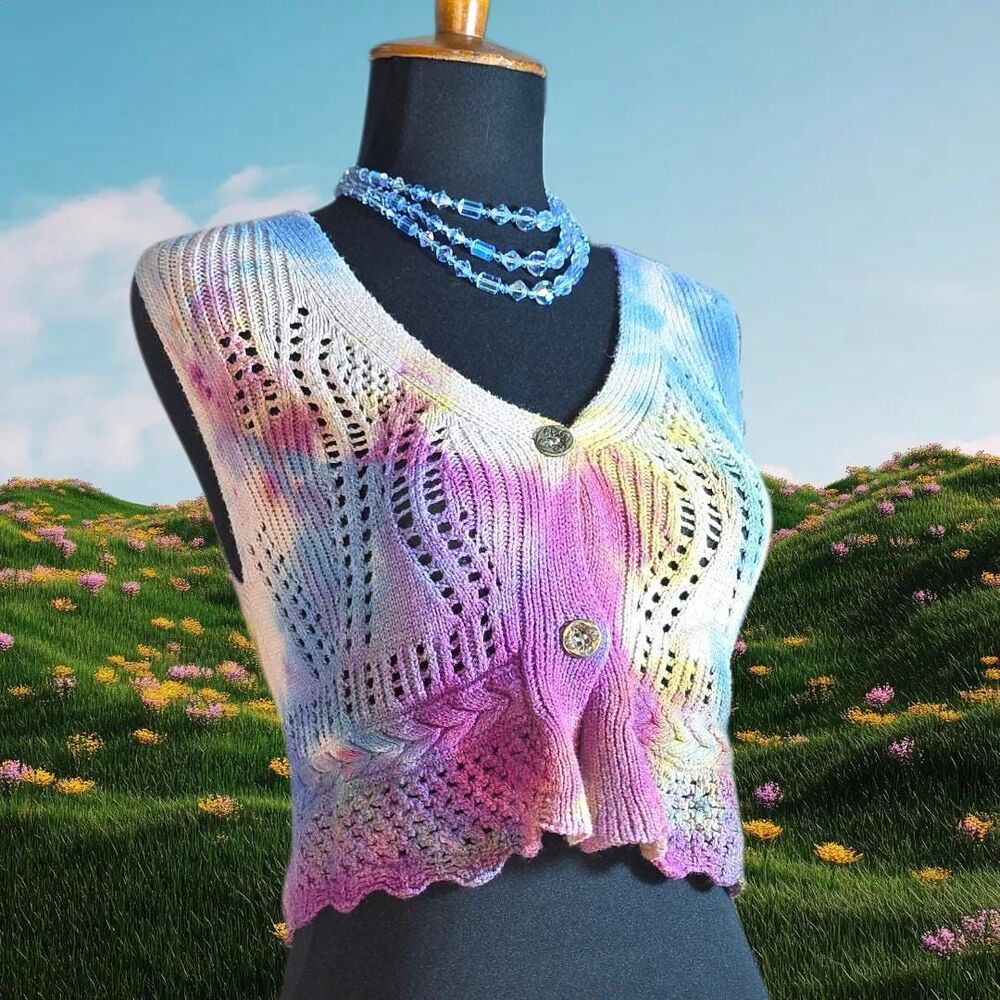 Vintage Tie Dye Cropped Knit Sweater Vest XS